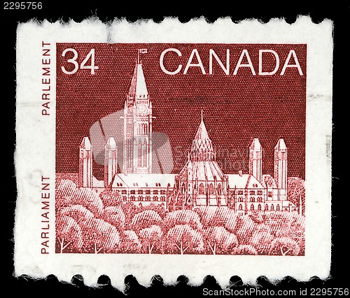 Image of Stamp printed in Canada shows Parliament Buildings in Ottaw
