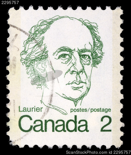 Image of Stamp printed in Canada shows a portrait of Canadian Prime Minister Sir Wilfrid Laurier