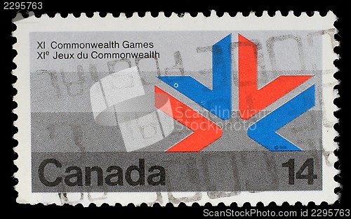 Image of Stamp printed in Canada shows a symbol of XI Commonwealth Games