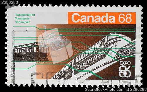 Image of Stamp printed in Canada from the "Expo 86 World's Fair" issue shows Vancouver transportation