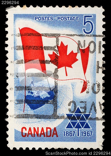 Image of Stamp printed in Canada shows Canada flag