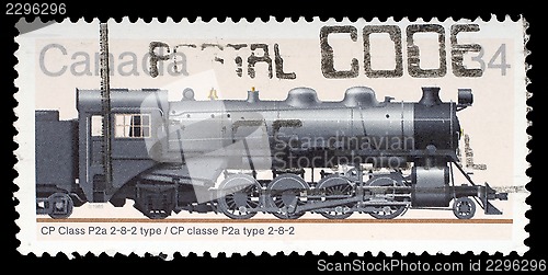 Image of Stamp printed by Canada, shows locomotive