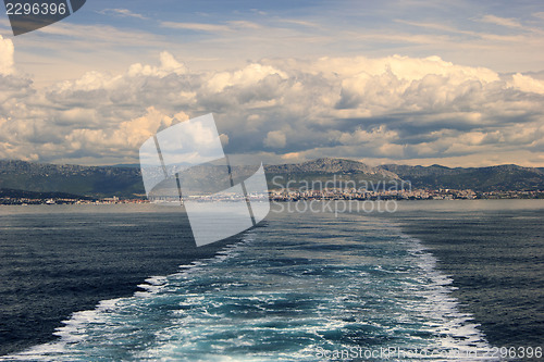 Image of Adriatic seascape with ship trace