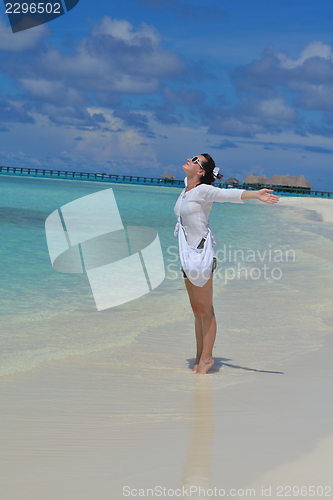 Image of happy woman enjoy  summer time