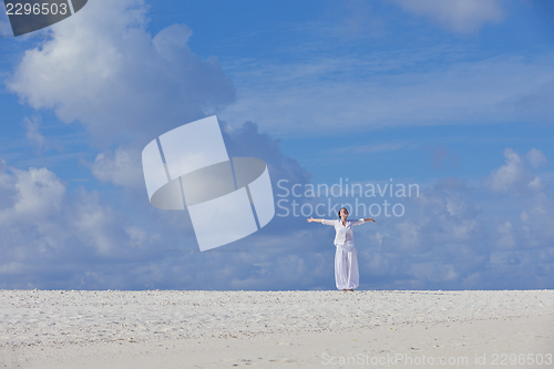 Image of happy woman enjoy  summer time