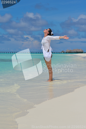 Image of happy woman enjoy  summer time