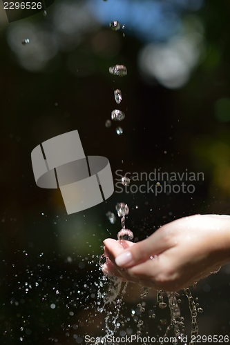 Image of water stream on woman hand