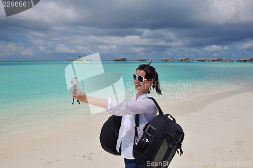 Image of happy woman enjoy  summer time