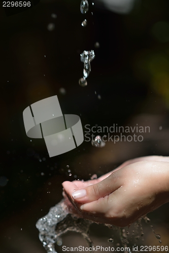 Image of water stream on woman hand