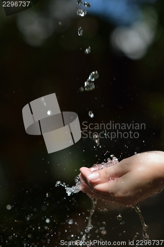 Image of water stream on woman hand