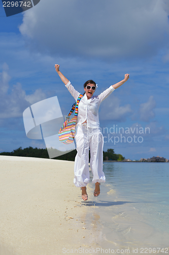 Image of happy woman enjoy  summer time