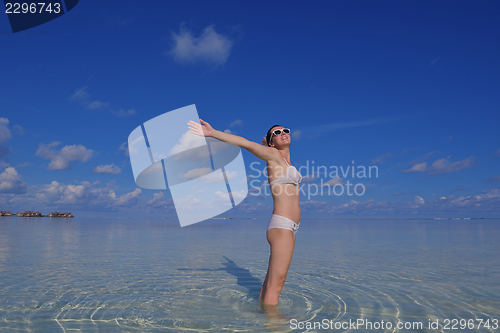 Image of happy woman enjoy  summer time