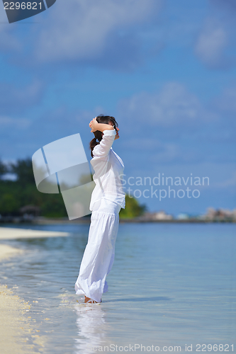 Image of happy woman enjoy  summer time