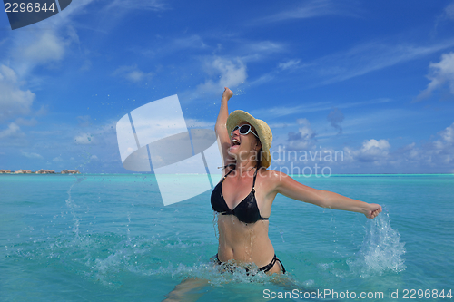 Image of happy woman enjoy  summer time