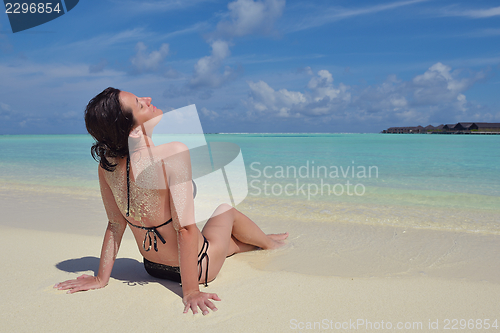 Image of happy woman enjoy  summer time