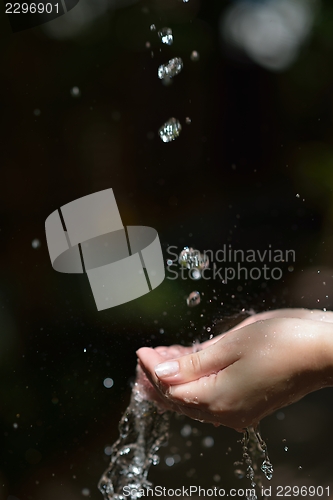 Image of water stream on woman hand