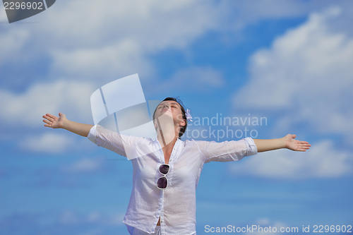 Image of happy woman enjoy  summer time