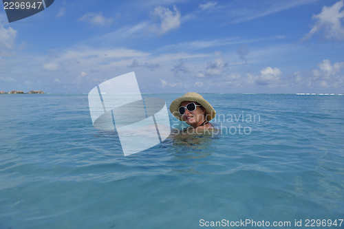Image of happy woman enjoy  summer time