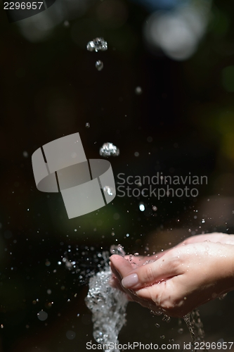 Image of water stream on woman hand