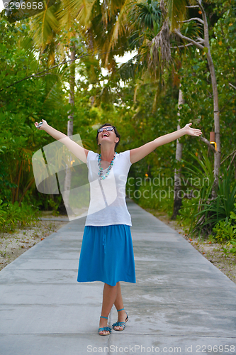 Image of happy woman enjoy  summer time