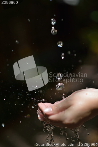 Image of water stream on woman hand
