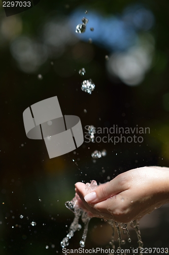 Image of water stream on woman hand