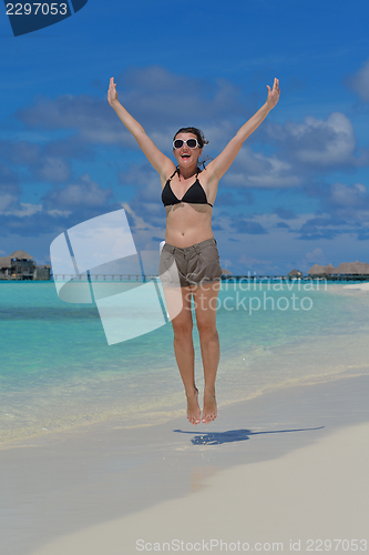 Image of happy woman enjoy  summer time