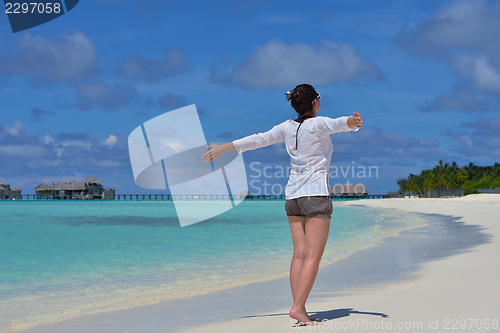Image of happy woman enjoy  summer time