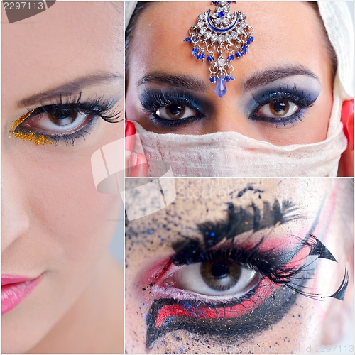Image of collage photo of Beautiful Woman with  Luxury Makeup