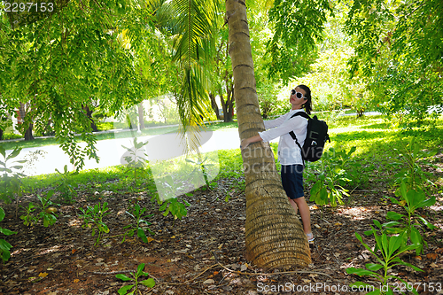 Image of happy woman enjoy  summer time