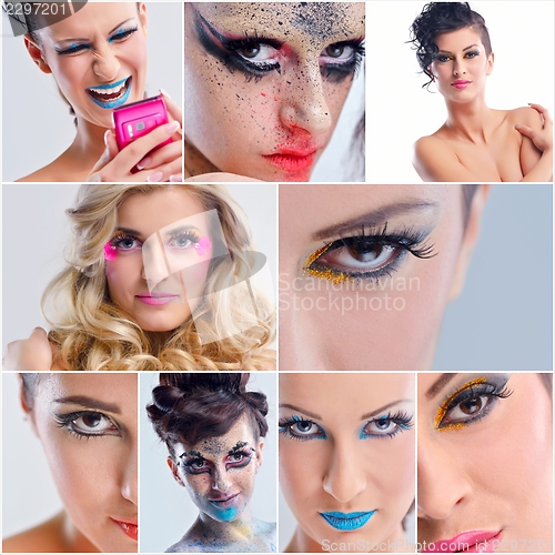 Image of collage photo of Beautiful Woman with  Luxury Makeup