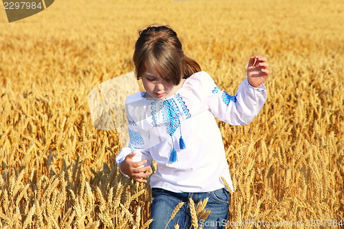 Image of small rural girl on wheat field