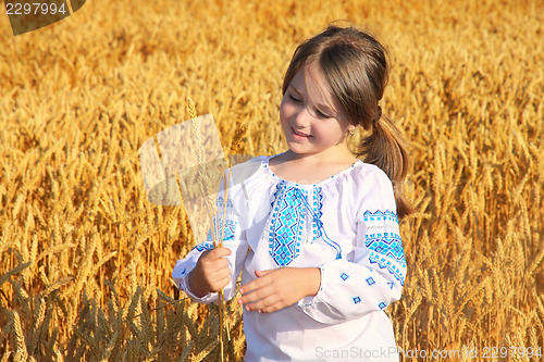 Image of small rural girl on wheat field