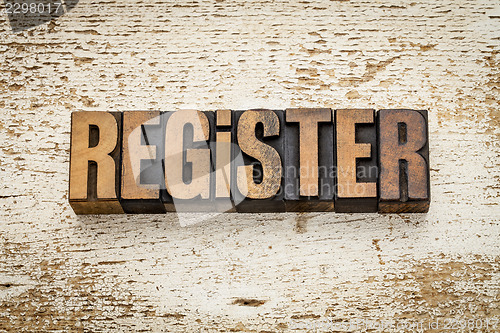 Image of register word in wood type