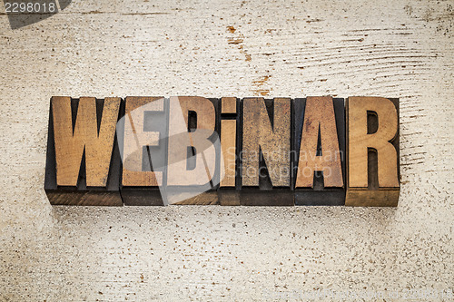 Image of webinar word in wood type