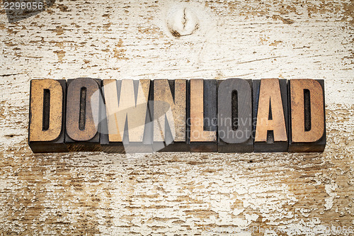 Image of download word in wood type