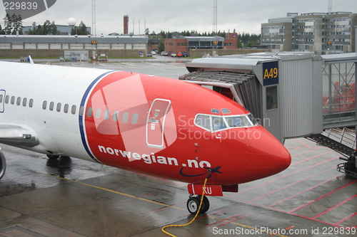 Image of Norwegian airplane at airport