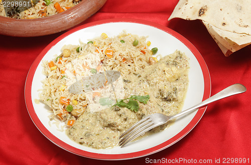 Image of Fish in green curry meal high angle