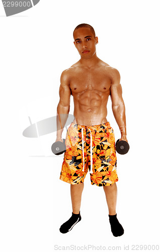 Image of Guy holding dumbbell.