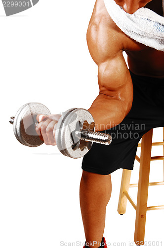 Image of Closeup of dumbbell lifting.