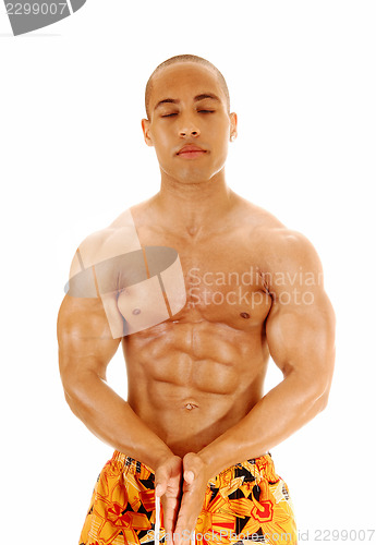 Image of Bodybuilder with closed eyes.