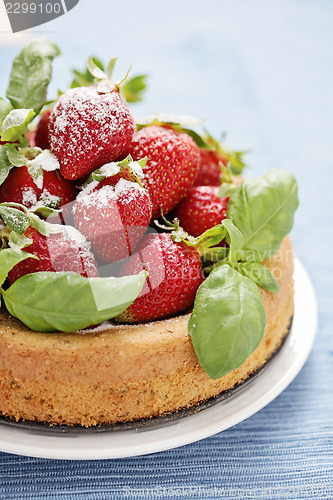 Image of basil cake with strawberries