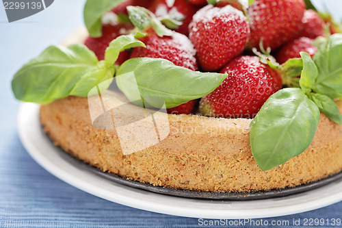 Image of basil cake with strawberries
