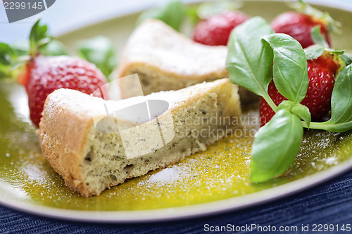 Image of basil cake with strawberries