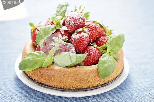 Image of basil cake with strawberries