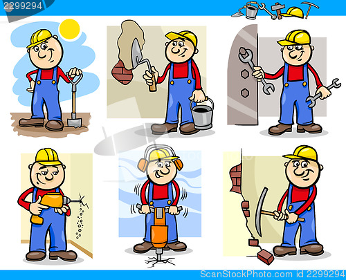 Image of manual workers or workmen characters set