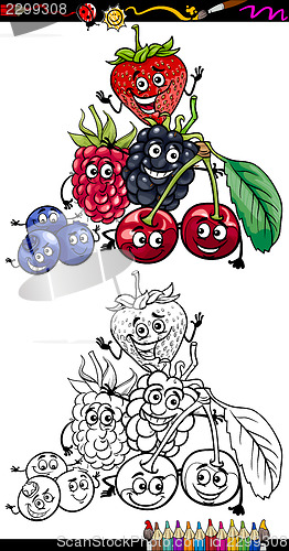 Image of cartoon berry fruits for coloring book