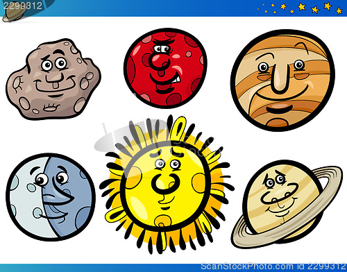 Image of Planets and Orbs Cartoon Characters Set