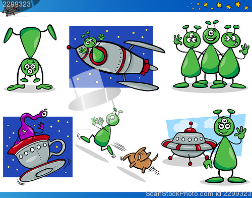 Image of Aliens or Martians Cartoon Characters Set