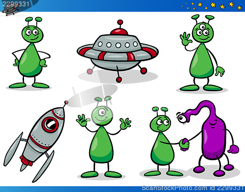 Image of Aliens or Martians Cartoon Characters Set